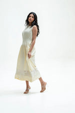 Load image into Gallery viewer, Noura Butter Yellow Tencel Openwork Dress