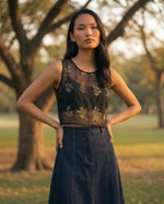 Load image into Gallery viewer, Embroidered organza top for women with detailed stitching and modern fit. Designed for a stylish, minimal yet elegant appearance in casual and dressy settings.