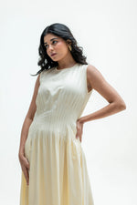 Load image into Gallery viewer, Noura Butter Yellow Tencel Openwork Dress
