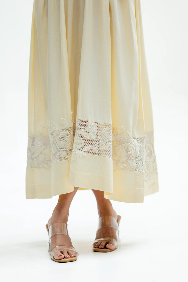 Noura Butter Yellow Tencel Openwork Dress