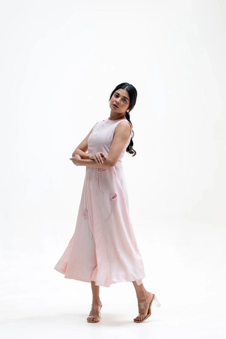 BLUSH LINEN CORSAGE DRESS