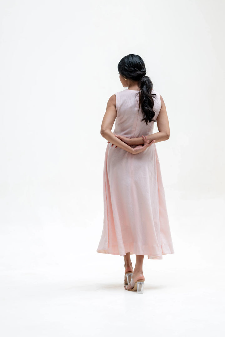 BLUSH LINEN CORSAGE DRESS