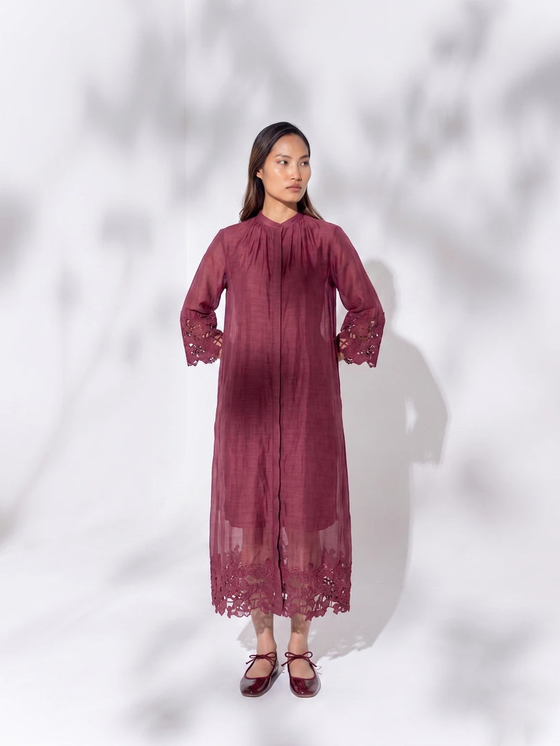 GIA BURDUNDY OPENWORK DRESS
