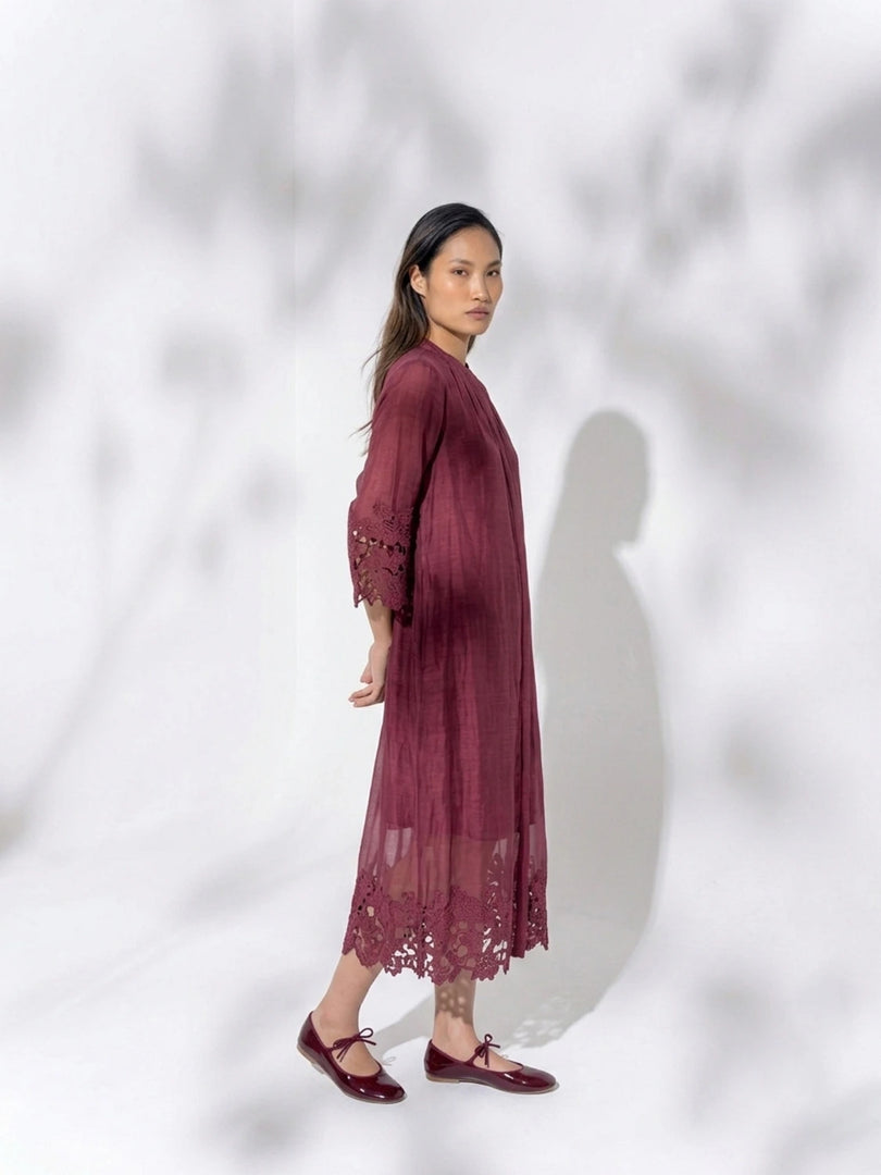 GIA BURDUNDY OPENWORK DRESS