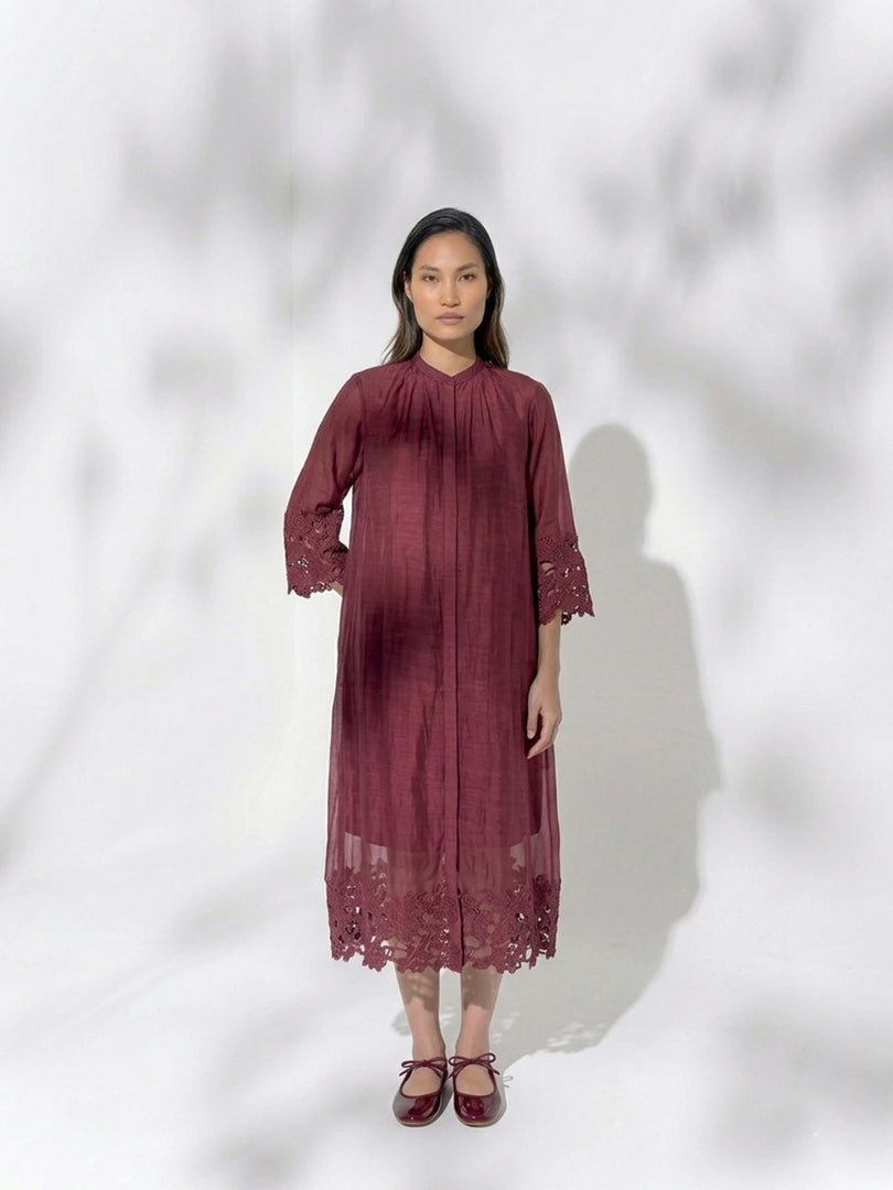 GIA BURDUNDY OPENWORK DRESS