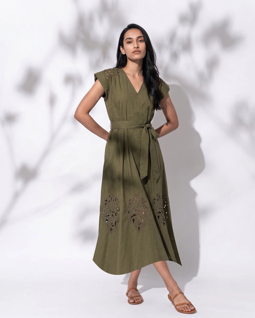 ZORA OLIVE OPEN WORKDRESS