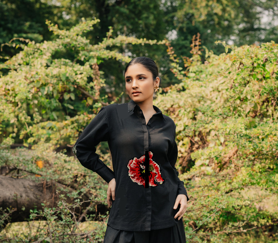 Estrella Pixel Embroidered Linen Shirt