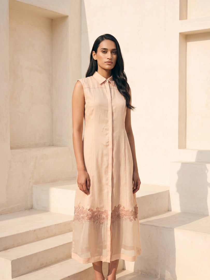 ZEYA SHEER APPLIQUE' DRESS